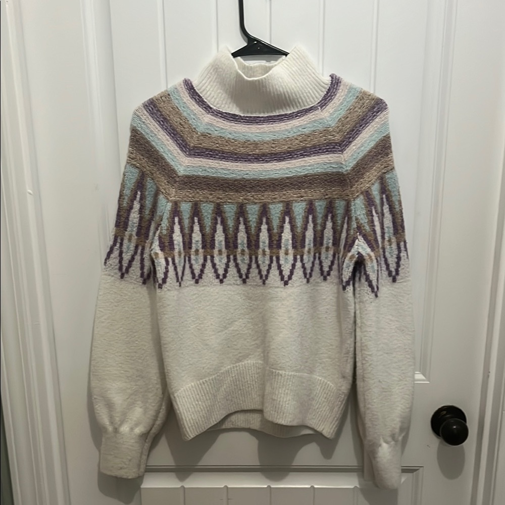 Multicolor Patterned Turtleneck Sweater